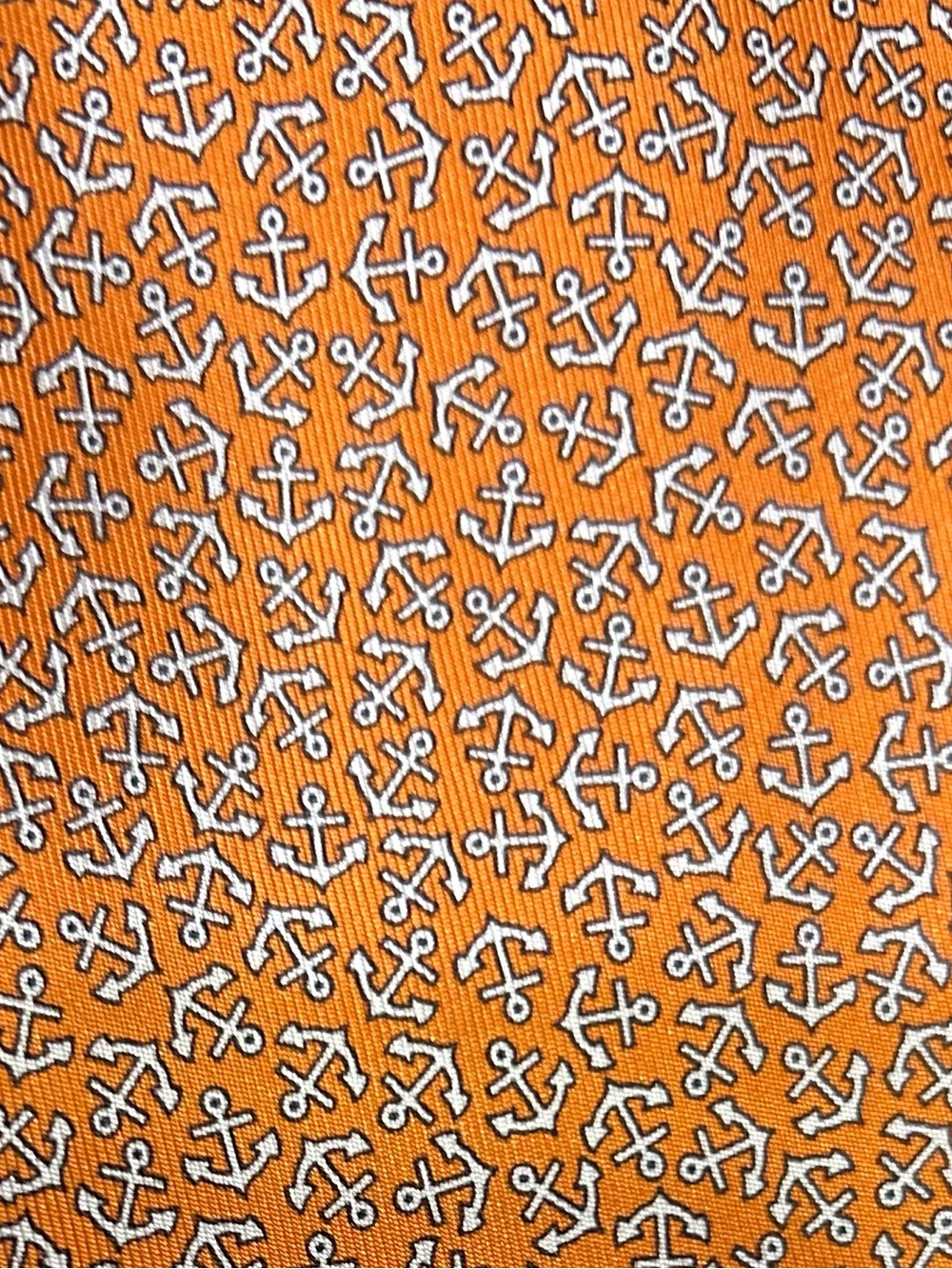 Hermes Orange Silk Tie with White Anchor Motif - Picture 3 of 4